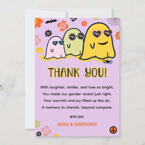 Groovy Gender reveal thank you cards cute spooky