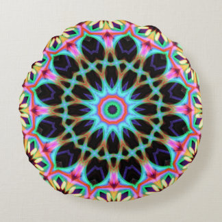 Groovy Geometric Floral Mandala Round Pillow