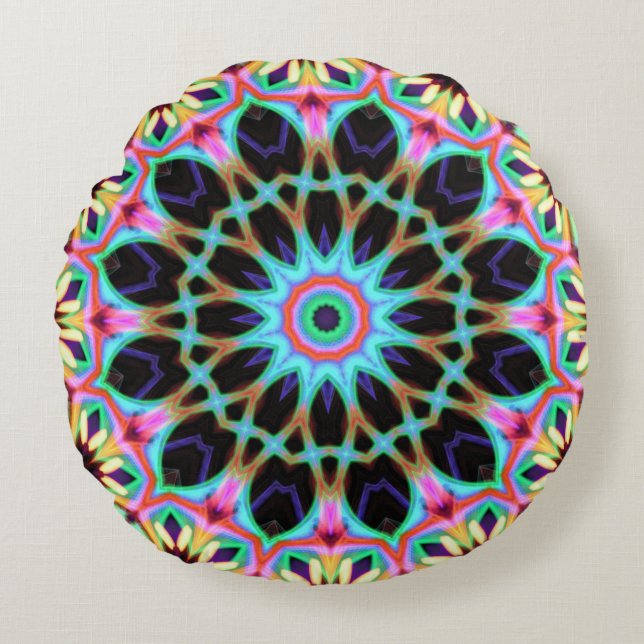 Groovy Geometric Floral Mandala Round Round Pillow (Front)