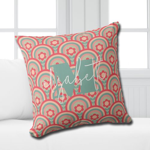 Groovy Geometric Floral Throw Pillow