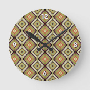 Groovy Geometric Warm Tones Round Clock