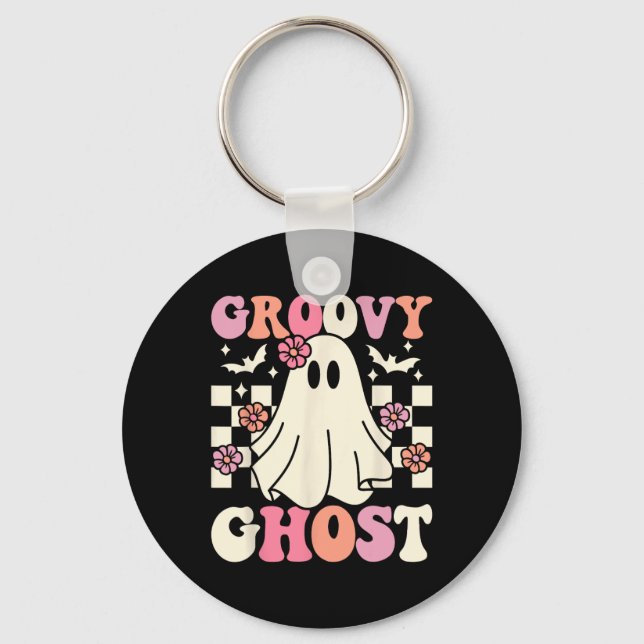 Groovy Ghost Halloween Ghost Costume Retro Groovy  Keychain (Front)