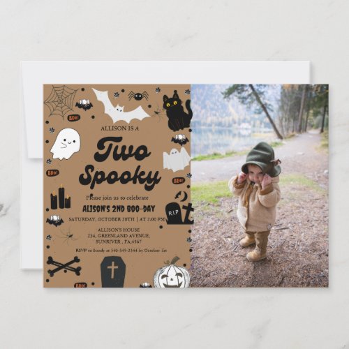Groovy Ghost Halloween Two Spooky 2nd Birthday  Invitation
