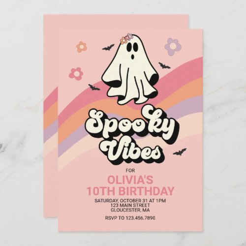 groovy Ghost retro Halloween Birthday Invitation