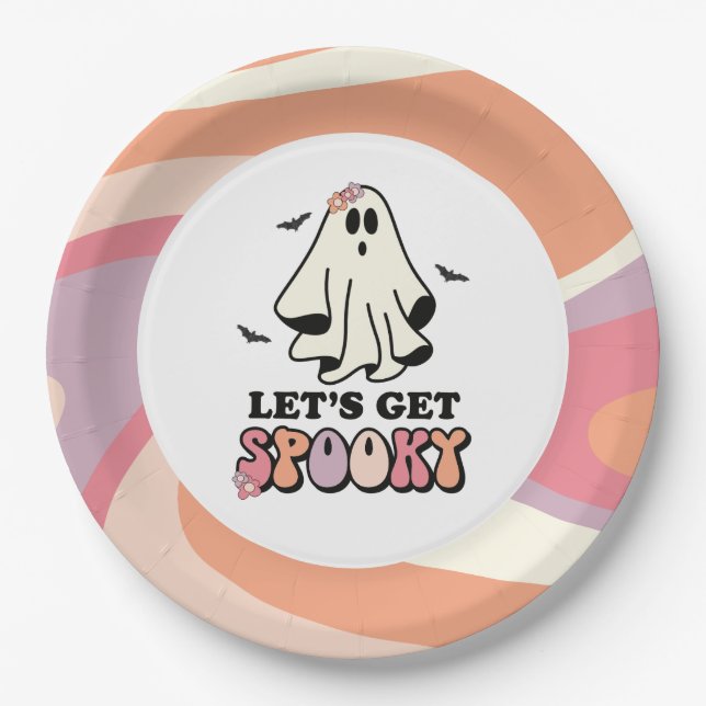 groovy Ghost retro Halloween Birthday Paper Plates (Front)