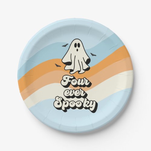 groovy Ghost retro Halloween Four Ever Spooky Paper Plates