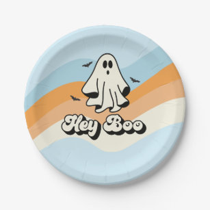 groovy Ghost retro Halloween Hey Boo Spooky Paper Plates