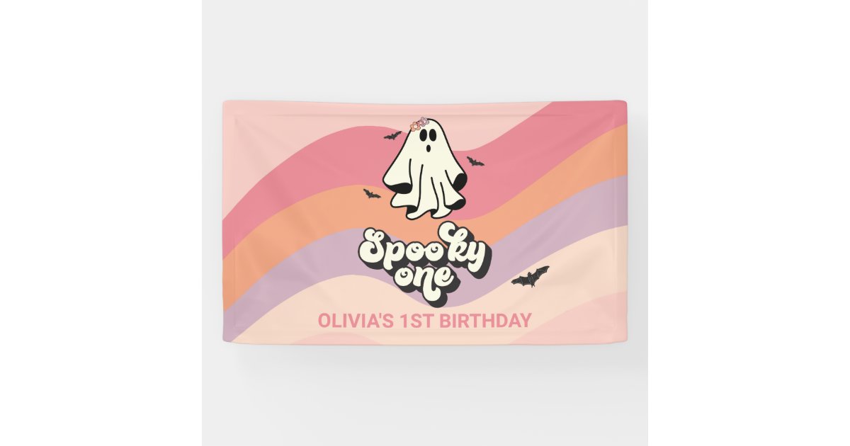 groovy Ghost retro Halloween Spooky One Birthday Banner | Zazzle