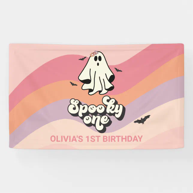 groovy Ghost retro Halloween Spooky One Birthday Banner | Zazzle