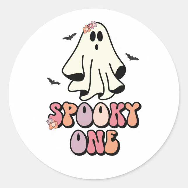 groovy Ghost retro Halloween Spooky One Birthday Classic Round Sticker ...