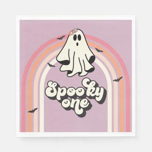 groovy Ghost retro Halloween Spooky One Birthday Napkins