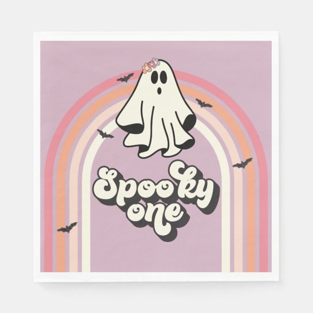 groovy Ghost retro Halloween Spooky One Birthday Napkins (Front)