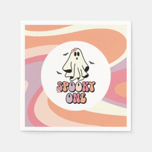 groovy Ghost retro Halloween Spooky One Birthday Napkins