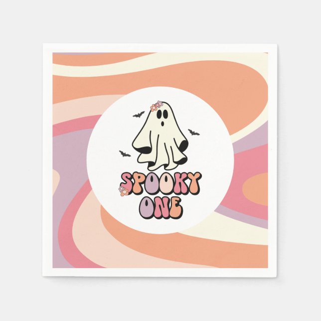 groovy Ghost retro Halloween Spooky One Birthday Napkins (Front)