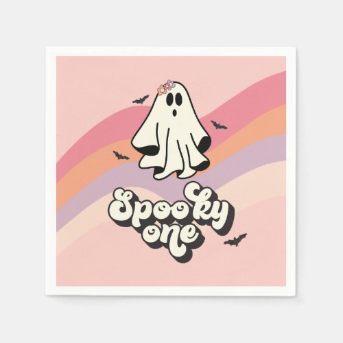 groovy Ghost retro Halloween Spooky One Birthday Napkins