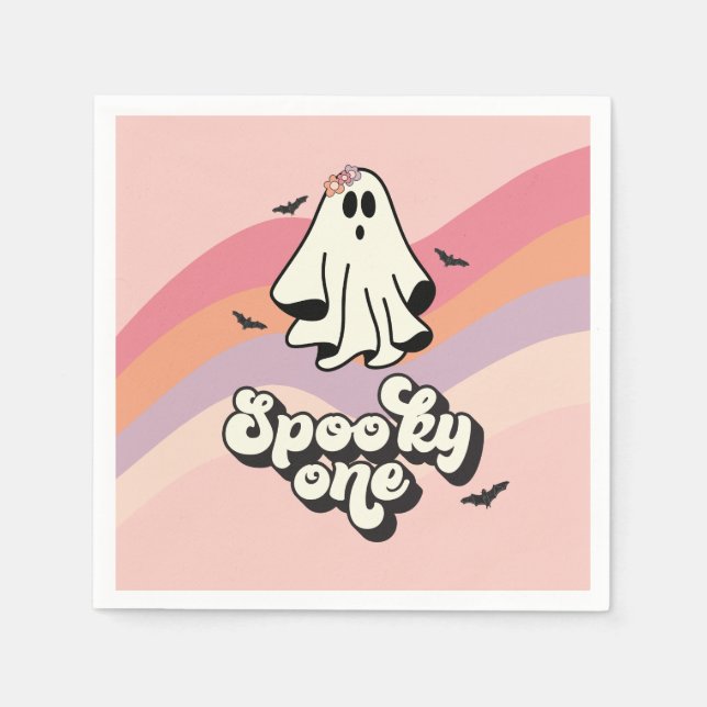 groovy Ghost retro Halloween Spooky One Birthday Napkins (Front)