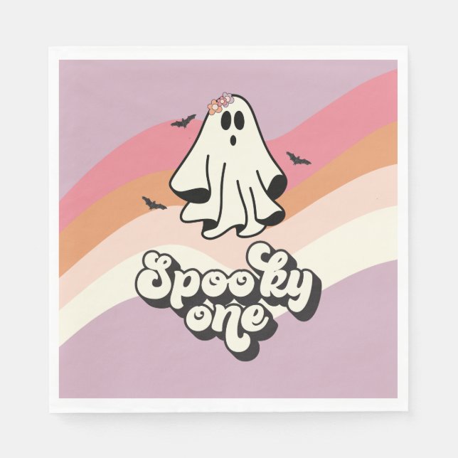 groovy Ghost retro Halloween Spooky One Birthday Napkins (Front)