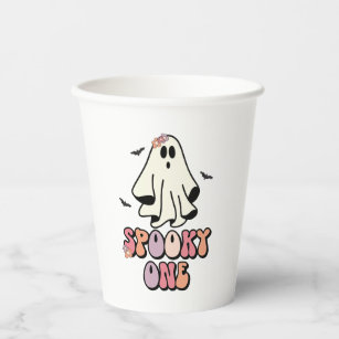 groovy Ghost retro Halloween Spooky One Birthday Paper Cups