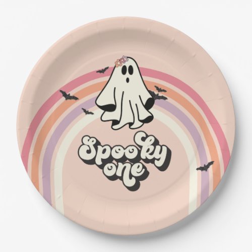 groovy Ghost retro Halloween Spooky One Birthday Paper Plates