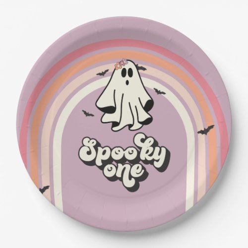 groovy Ghost retro Halloween Spooky One Birthday Paper Plates