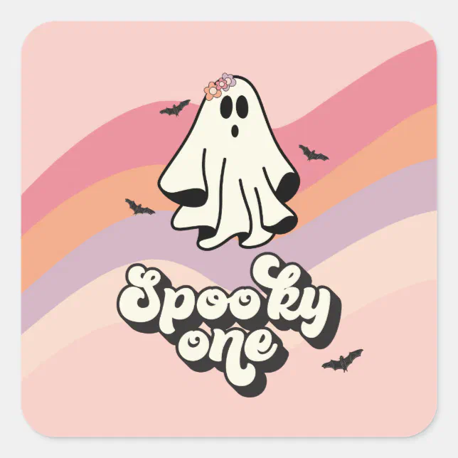 groovy Ghost retro Halloween Spooky One Birthday Square Sticker | Zazzle