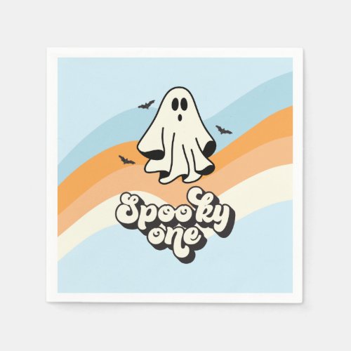 groovy Ghost retro Halloween Spooky One Blue Napkins