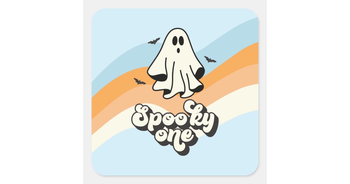 groovy Ghost retro Halloween Spooky One Blue Square Sticker | Zazzle