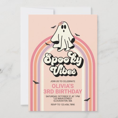 groovy Ghost retro Halloween Spooky Vibes Birthday Invitation