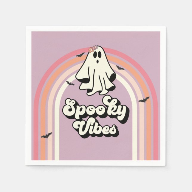 groovy Ghost retro Halloween Spooky Vibes Birthday Napkins (Front)