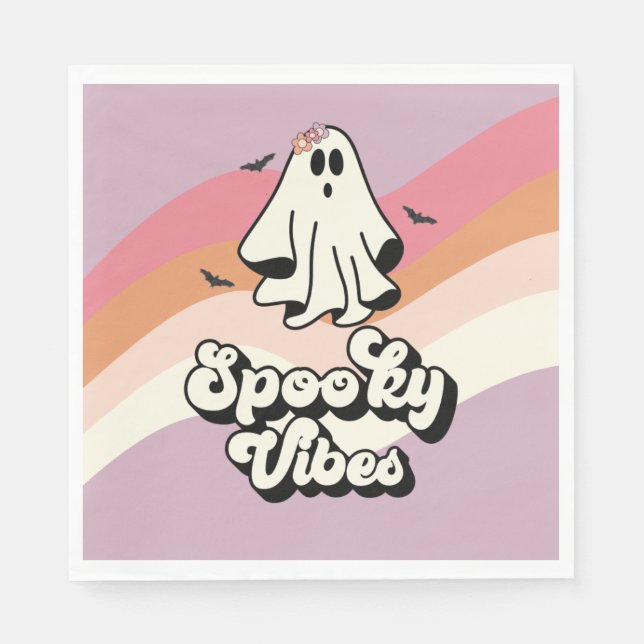 groovy Ghost retro Halloween Spooky Vibes Birthday Napkins (Front)