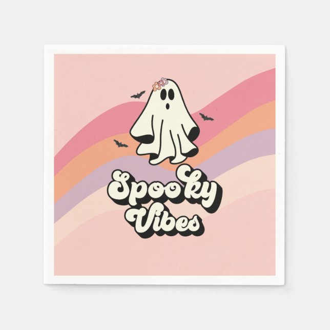 groovy Ghost retro Halloween Spooky Vibes Birthday Napkins (Front)
