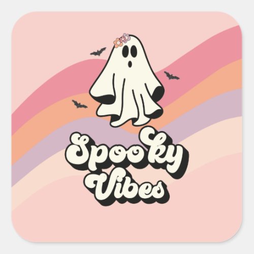 groovy Ghost retro Halloween Spooky Vibes Birthday Square Sticker