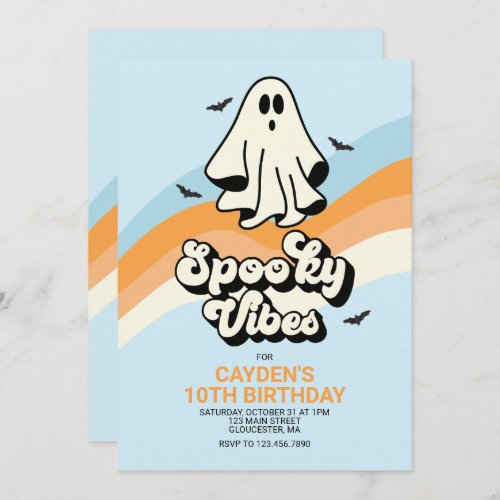 groovy Ghost retro Halloween Spooky Vibes Blue Invitation