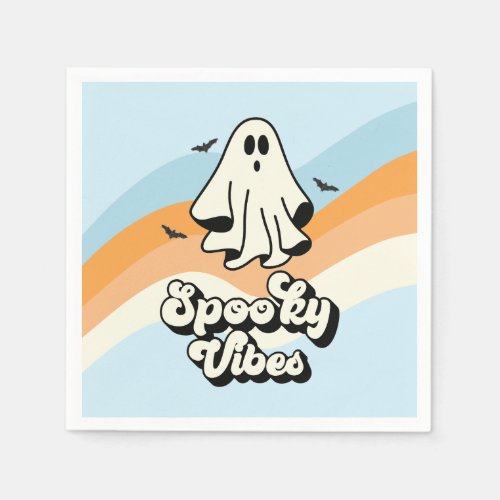 groovy Ghost retro Halloween Spooky Vibes Blue Napkins