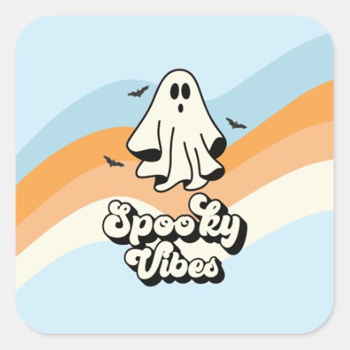 groovy Ghost retro Halloween Spooky Vibes Blue Square Sticker