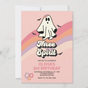 groovy Ghost retro Halloween Three Spirit Birthday Invitation