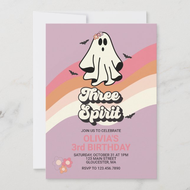 groovy Ghost retro Halloween Three Spirit Birthday Invitation (Front)