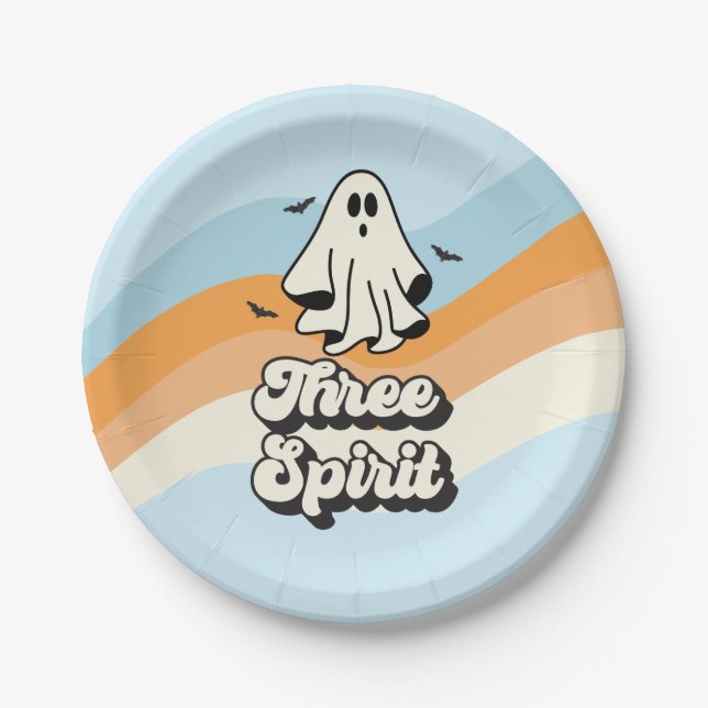 groovy Ghost retro Halloween Three Spirit Paper Plates (Front)