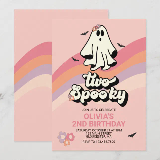 groovy Ghost retro Halloween Two Spooky Birthday Invitation | Zazzle