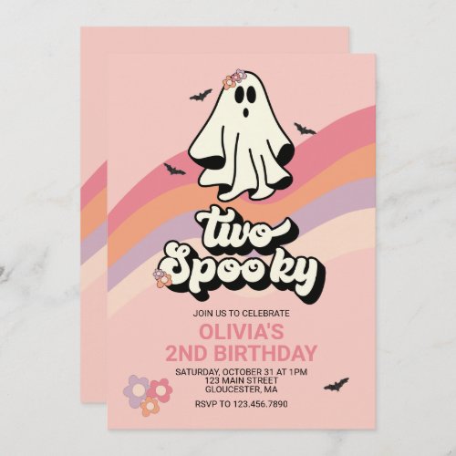 groovy Ghost retro Halloween Two Spooky Birthday Invitation