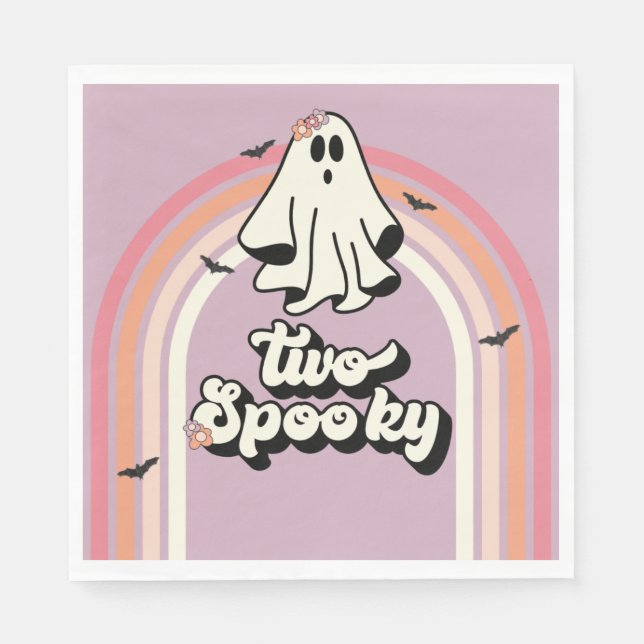 groovy Ghost retro Halloween Two Spooky Birthday Napkins (Front)