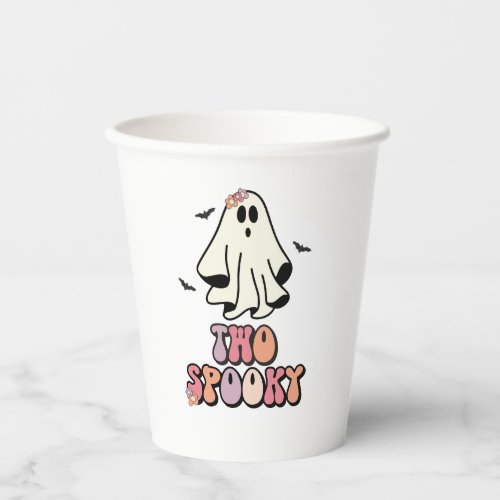 groovy Ghost retro Halloween Two Spooky Birthday Paper Cups