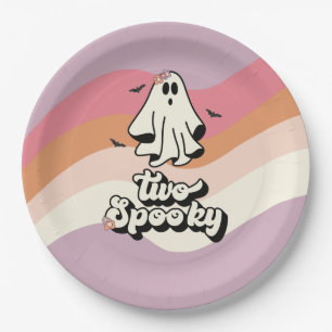 groovy Ghost retro Halloween Two Spooky Birthday Paper Plates
