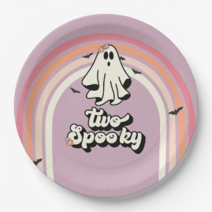 groovy Ghost retro Halloween Two Spooky Birthday Paper Plates