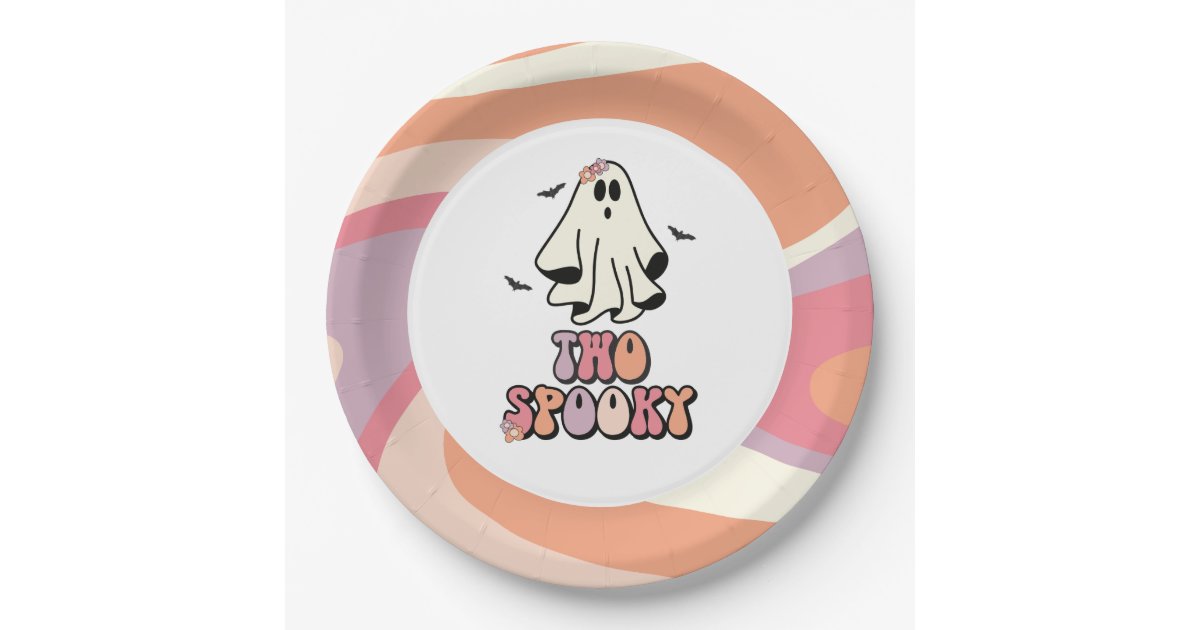 groovy Ghost retro Halloween Two Spooky Birthday Paper Plates | Zazzle