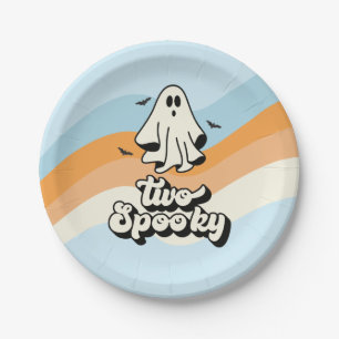 groovy Ghost retro Halloween Two Spooky blue Paper Plates