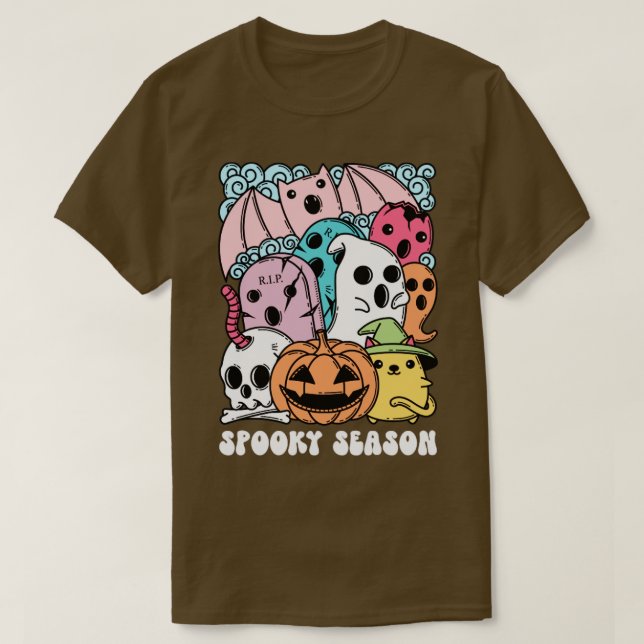 Groovy Ghost Spooky Season Cute Groovy Halloween T-Shirt (Design Front)