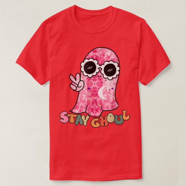 Groovy Ghost Stay Ghoul Tie Dye Peace Sign Hallowe T-Shirt (Design Front)