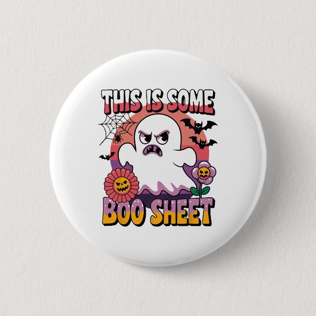 Groovy Ghost This Is Some Boo Sheet Funny Hallowee Button (Front)