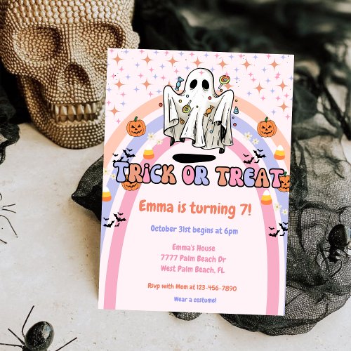 Groovy Ghost Trick or Treat Halloween Birthday Invitation